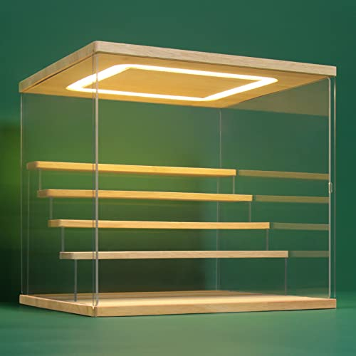 Nonemey Acryl Vitrine Schaukasten mit led 2/3/4/5/6 Stufen-Transparent staubdichte Display Case Box für Sammlerstücke ,Figuren,Collectibles (Holz 5 Stufen 31.5x31x30cm)