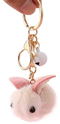 Porte-clé Pompon Lapin en Fausse Fourrure Mignon Pendentif Pompon Décoration Pour Voiture Sac (Lapin blanc)