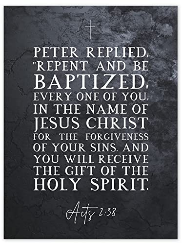 Artery8 Acts 2:38 Repent And Be Baptized Gift of the Holy Spirit Christian Bible Verse Quote Scripture Typography Unframed Wall Art Print Poster Home Decor Premium