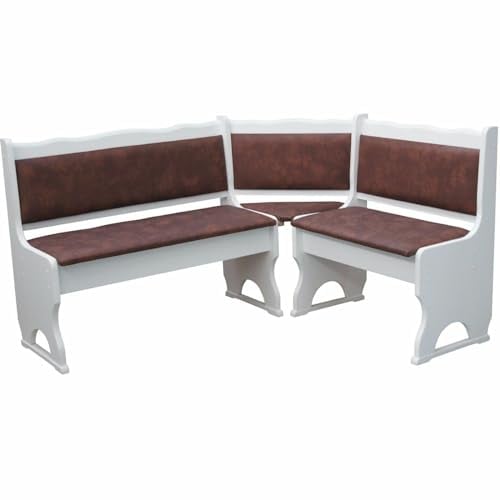 k koma Polster Eckbank Kiefer Holz, Weiß Farbe mit Polsterung MASSIVHOLZ - NEU ÖKOLEDER BRAUN (140 x 200)