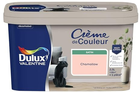 Dulux Valentine Crème de Couleur - Peinture multi-supports intérieure - Satin Chamallow 2,5 L