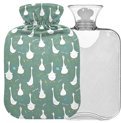 Naanle Wärmflasche mit Bezug Cartoon Ente Gans Transparente Warmwasserflasche 2L Große Wärmflasche für Nacken und Schulter Schmerzlinderung Handfüße Wärme- und Kältetherapie