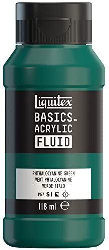 Liquitex Basics Fluid - Pintura acrílica de consistencia fluida, secado rápido, resistente a la luz, impermeable, acabado satinado permanente, bote 118 ml, verde ftalo