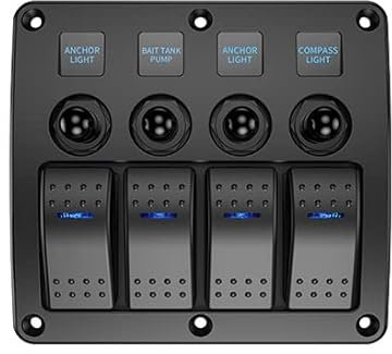 ELING 4-Gang-LED-Boot-Wippschalter, Panel, Auto-Kippschalter, DC 12/24 V, wasserdicht, Ein-/Aus-Schalter (4-fach, blau)