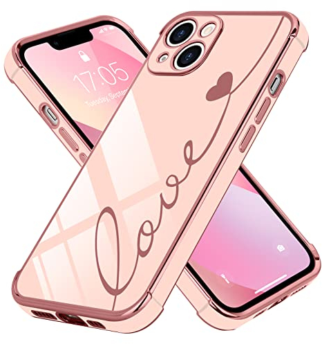 LCHULLE Kompatibel mit iPhone 13(6,1 Zoll) Hülle Liebesherz Handyhülle Mädchen Süße Herzmuster Silikonhülle Kameraschutz Stoßfest Kratzfest Schutzhülle Cute Love Case für iPhone 13 Rosa