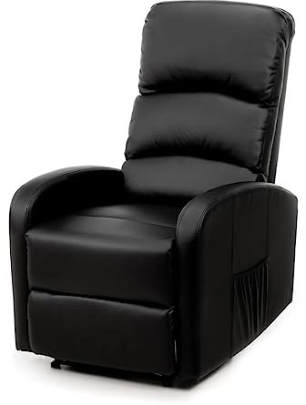 ECODE® Sillon de Relax Reclinable - Sillón de Polipiel con Reclinacion Manual y Triple Acolchado- Sillones Stressless Ideales para Personas Mayores (Negro)