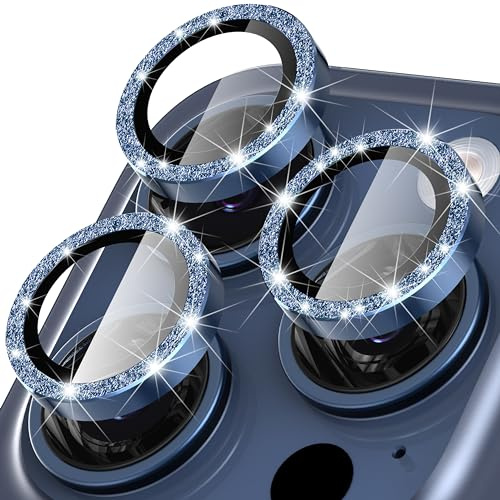 Diruite Camera Lens Protector for iPhone 15 Pro/15 Pro Max Lens Cover | 9H HD Tempered Glass,Scratchproof Aluminum Alloy,Keep Original Shooting,Strong Adsorption,Easy Assembly,Blue Titanium