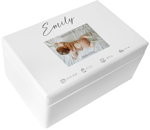 Creative Deco Weiße Foto Erinnerungsbox Baby Holzkiste Fotogeschenke Personalisierte | für Geburt & Taufe | Dein Eigenes Bild Individuelle Geschenk für Mädchen und Jungen | Erinnerungskiste