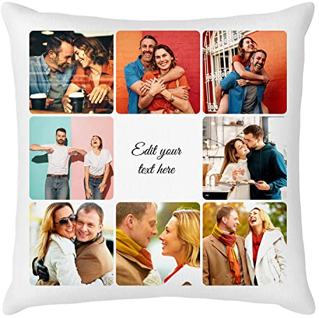 Easycosy personalisierte Fotokissen Bezug selbst gestalten, Doppelseitiger FotoKissen-Bezug mit 8Fotos & Text selbst gestalten - Foto Geschenke für Frauen Mama zum Geburtstag Weihnachten (40 * 40cm)