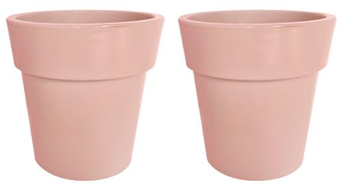AC - Pack de 2 Macetas con aro Desmontable - Plástico Resistente - Ideal para el Hogar, Plantas, Jardín, Decoración. - Cuidado de Plantas - Forma Redonda - Ø 25 cm - Color: Rosa