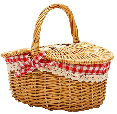 Happysnow Wicker Picknick Korb im Land Haus mit Deckel und & Liner für Picknicks, Partys und Grill Abende