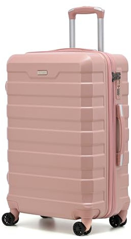 CMY Suitcase Medium Size Hard Shell Lightweight 4 Dual Spinner Wheels Trolley Luggage Suitcase Medium 24 Hold Check in Luggage TSA Combination Lock (Pink)