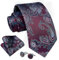 Enlision Herren Krawatten mit Einstecktuch Burgund Paisley Krawatte Taschentuch Manschettenknöpfe Set Satin Hochzeitkrawatte