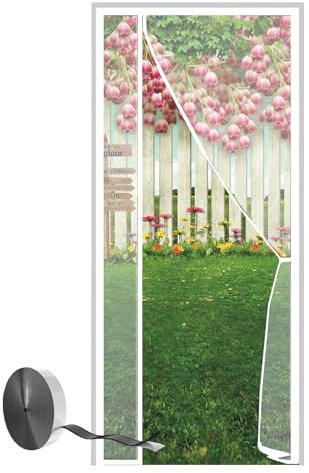 Fly Insect Screen Door Magnetic, Mesh Retractable Door, 235x195cm Curtain Keeps Mosquitoes Insects Bugs Out,White