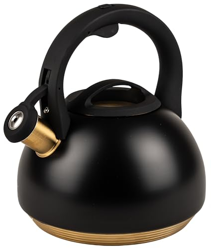 KARL HAUSMANN Wasserkessel Induktion - 2.7L - Schwarz Teekessel mit Automatischer Pfiff - Edelstahl Wasserkocher für Induktionsherd, Gasherd und Elektroherd - Pfeifkessel - Teekanne - Flötenkessel