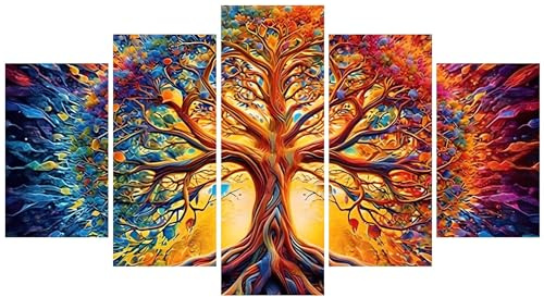 5D Diamond Painting 5 Pack Arbre de vie Diamant Painting Broderie Diamant Kit Complet, 100x60cm Peinture Diamant Adulte Point de Croix Puzzle Stitch Diamant Art Craft pour Maison Décoration E-9169