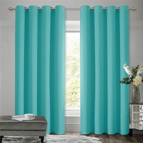 VEHEDE Türkis Ösenvorhang Gardinen Fenster Thermovorhang gegen Kälte Übergardinen 2er Set Vorhänge Schlafzimmer mit Ösen Vorhang Verdunkelung Wohnzimmer Mädchen, H 244 x B 140 cm, 2er Set
