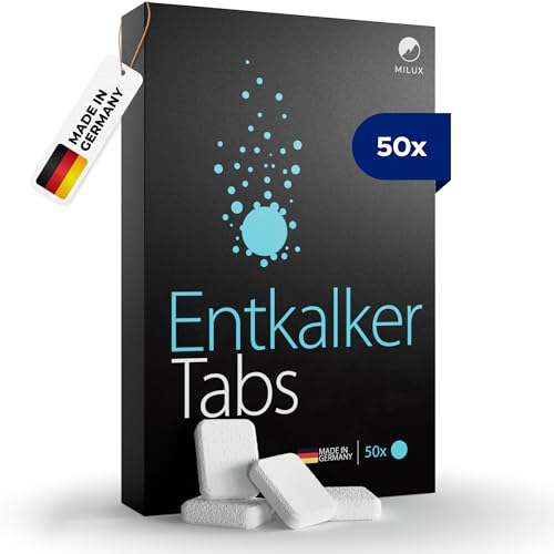 MILUX® 50x Entkalker Tabs (25 Liter) | nutzbar für Delonghi und Jura Kaffeevollautomaten | Allrounder für die Küche | 1 Tab in 500ml Warmwasser | Entkalker Kaffeevollautomat