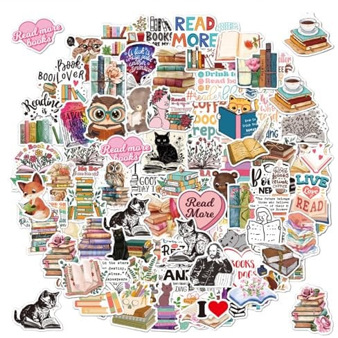 100 Book Stickers - Reading Motivational Quotes, Waterproof, Book & Water Bottle Stickers for Laptop Scrapbooking
