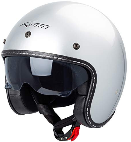 Motorrad Jet Helm Cafe Racer ECE 22-06 Sonnenblende Scooter Silber XXL