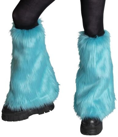 HKYFNNBW-Women's Plush Leg Loops Faux Fur Legs Solid Colours Soft Cozy Booties Furry Winter Warm Leg Warmers (Blue Green, One Size)