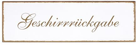 Dekolando Deko Türschild - Geschirrrückgabe - Schild 150 x 50 mm - Schilder Türschilder Namensschilder Wohnung selbstklebend Holzschild Tür Holzschilder