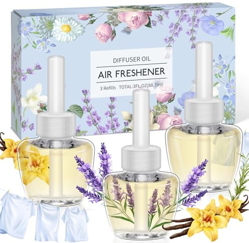 SCENTORINI Duftölflakon Set, Raumduft Lufterfrischer, Raum Duftöl, Duft - Vanille, Lavendel, Leinen, Duftflakons Nachfüller Geeignet für Air Wick und Glade Duftstecker, 3 x 19ML