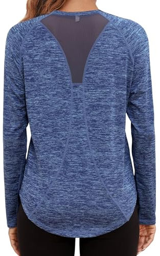 Gyabnw Long Sleeve Workout Tops for Women UK Gym Clothes Yoga Tshirt Running Wear Activewear Blue