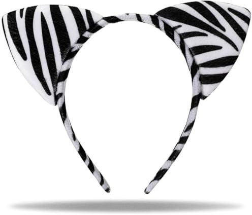 Hatstar Zebra Ohren Haarreif Headband | Kopfschmuck für Halloween, Fasching & Karneval | Kostüm Accessoires | Haarschmuck für Mädchen, Damen & Frauen
