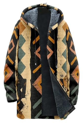 Lodenmantel Herren Graphic Druck Classics Fleecejacke Winterjacke Für Herren Stehkragen Mit Taschen Herren-Jacken Jacke Vintage Sweatjacke Gefüttert Herren Mantel Schwarz Herren（3-Earthy Yellow，XL）