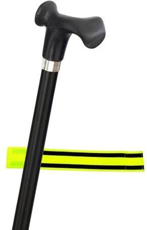 Gehstock höhenverstellbar aus Aluminium, stabil, anatomischer Comfort-Griff, schwarz, leicht, 110 kg belastbar - Rechts + Olanmarp Klettarmband mit Streifen