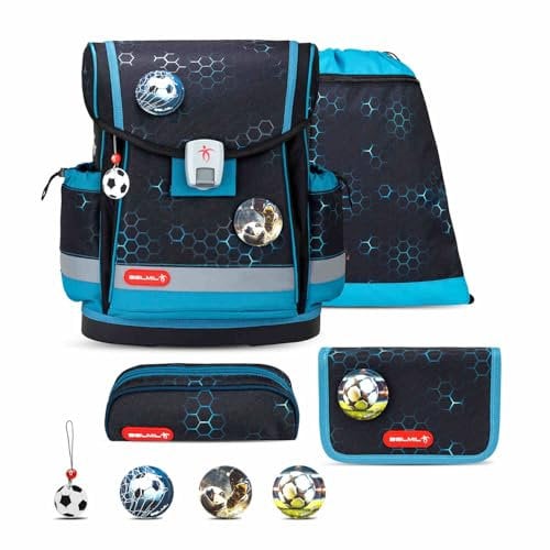 Belmil Classy Plus Schulranzen Set 5-teilig mit Brustgurt (405-78/AG/S) (Kick The Ball)