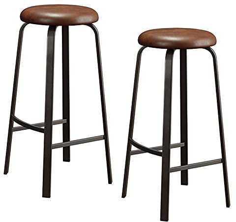 Juego de 2 taburetes industriales con reposapiés para isla de cocina (color marrón, 65 cm)