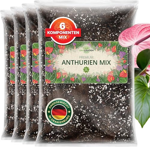 ORAGARDEN Anthurien Erde für Zimmerpflanzen und Garten - 12L Anthurien Substrat für Pflanzen, Palmen, Blumen - 6 Komponenten Blumenerde
