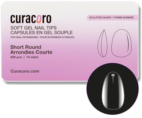 Curacoro Sculpted Nail Soft Gel Tips - 420Pcs Soft Gel Nail Extension Tips, 14 Sizes Clear Full Cover Fake Nails for Extension, Long-Lasting Salon Quality, Natural Look (Round, Short)