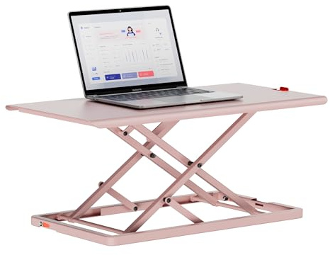 flachezo Höhenverstellbarer Stehtisch 65×30cm – 2,8cm ultradünn, neigbare Tischplatte, Carbonstahl, Gasfeder für Laptop/Monitor, platzsparend für Homeoffice – Pink