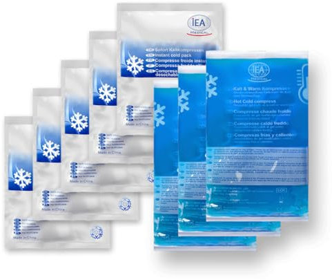 IEA Medical Bundle: Kalt-Warm-Kompressen Set – 3x Wiederverwendbare Gelkompresse (12x20 cm) & 5x Sofort-Kalt-Kompresse für schnelle Schmerzlinderung bei Verletzungen, Sport & Erste Hilfe