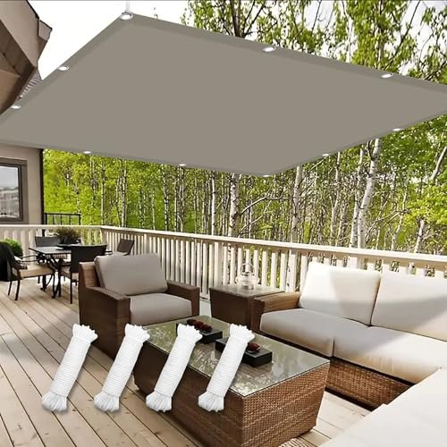 Voile d'ombrage Terrasse Rectangulaire 0.6 x 1.4 m Anti UV Contre Le Vent Tissu de Parasol de Tente avec Oeillets et Cordons pour Patio Extérieur Jardin Terrasse, Taupe