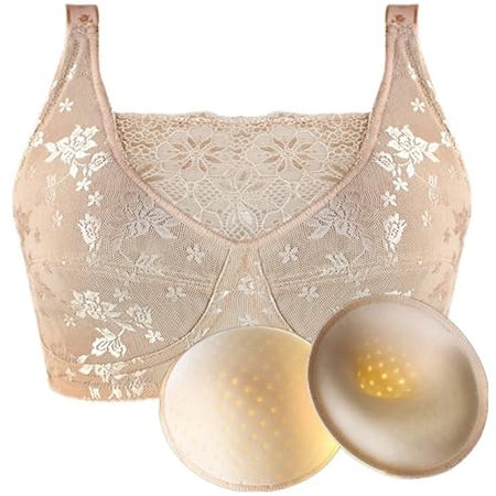 Soutien-gorge De Mastectomie Pour Femmes Matures Après Une Chirurgie Bra À Couverture Complète Soutien-gorge Sans Fil Confortable Au Quotidien Pour Prothèse Mammaire(Skin+1cm Pad,B_46/105)