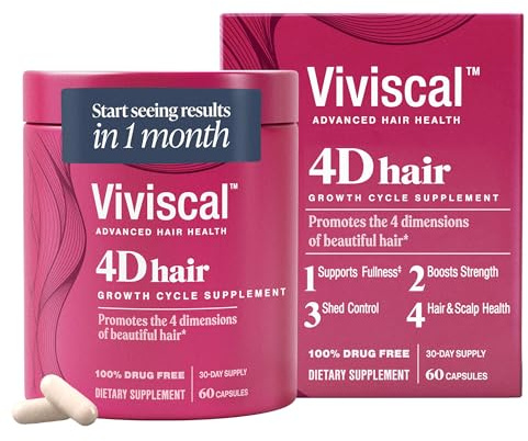 Viviscal 4D Hair Growth Cycle Supplements for Women for Full, Strong, and Healthy Hair; Made with Keratin, Vitamin A, Biotin, Zinc, 30 Day Supply, 60 Count