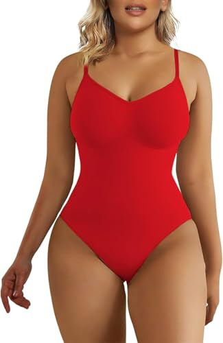 SHAPERX Body Moldeador Mujer Shapewear Adelgazante Fajas Reductoras Control de Abdomen Body Shaper lnvisible Bodysuit Posparto, UK-SZ5215-Red-S/M