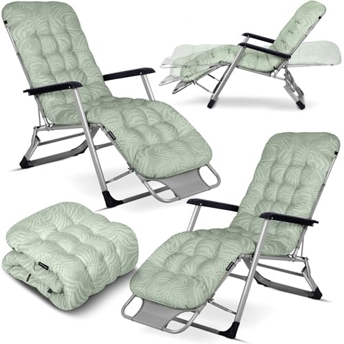 Sofotel Sonnenliege Klappbare Gartenliege Bis 120 kg Liegestuhl mit Kissen und Kopfstütze Grau Grün ChillWell Luxury 2 Stück