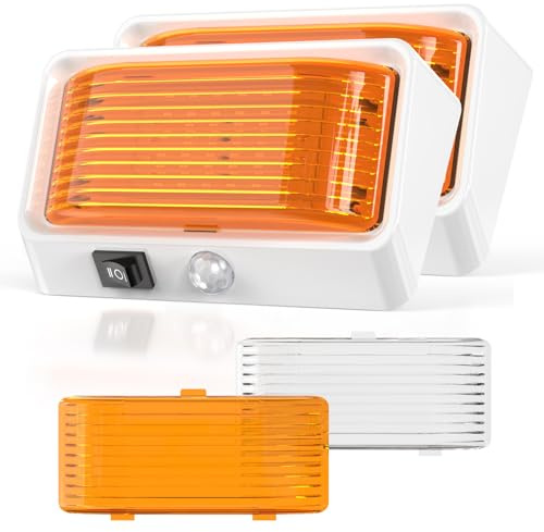 Kriogor 2 stück Wohnwagen Lampe Außen 12 Volt LED Lampen Wohnmobil Aussen Markise Veranda Licht mit Schalter, zweifarbig (weiß/bernsteinfarben) umschaltbar, 300 Lumen, IP66 Wasserdicht