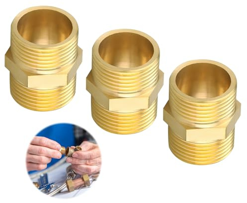 3 Stück Dubbele Nippel, 3/8 Inch Messing Außengewinde Doppelnippel Sechskant Messing Buitendraad Doppelnippel Beidseitiges für Heizung Trinkwasseranlage Geeignet Sanitär und Heimwerkerprojekte