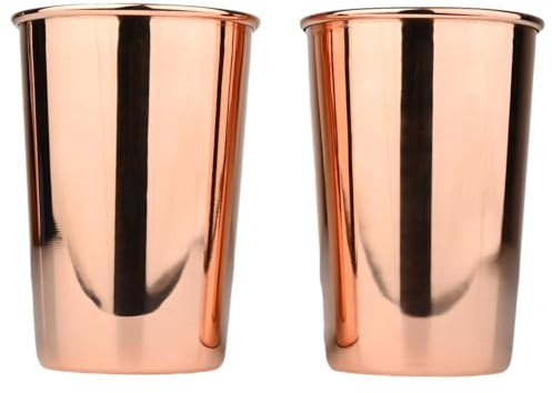 ANCIENTIMPEX Trinkgläser aus reinem Kupfer, 2er-Set – 300 ml ayurvedische Wassergläser – handgefertigte gesundheitsfördernde Becher für Verdauung & Immunität – ideal für Zuhause & Büro