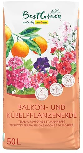 BestGreen Balkon- & Kübelerde 50 L – torfreduzierte, lockere Pflanzerde mit guter Wasserspeicherung für Balkon-, Kübel- & Sommerpflanzen – nährstoffreiche Basis für kräftiges Wachstum