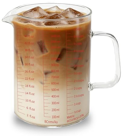 BCnmviku 1500ml Large Measuring Jug,Borosilicate Glass Measuring Cups for Baking,Cooking,Kitchen