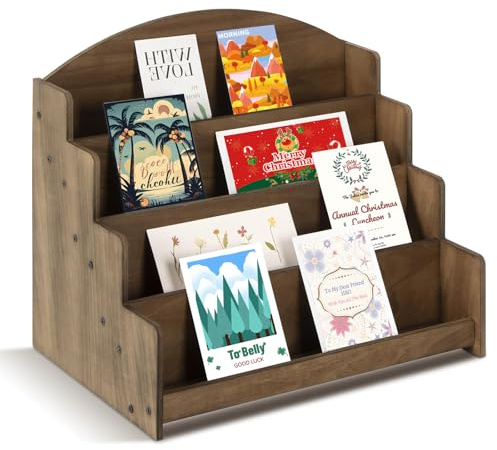 Bcuuozeeing Kartenständer Postkartenständer - 30.5x26x33.5cm Kartenständer Holz, 4 Stöckiger Präsentationsständer, für Tischplatte, für Grußkarten Aufkleber Postkarten Organizer