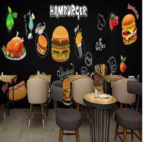 Kreidetafel Essen Burger Pommes Obst 3D Tapete Mit Einfacher Anbringung Büro Wohnzimmer Sofa Schlafzimmer TV Hintergrund Wanddekoration-200cm×140cm