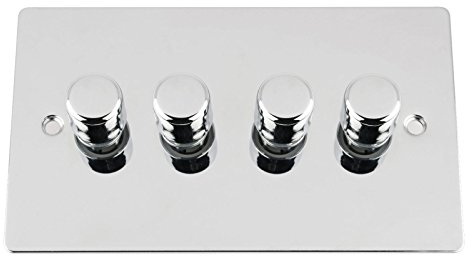Light Dimmer Switch 4 Gang 2Way 10A -Push On Off 400W -Polished Chrome -Flat